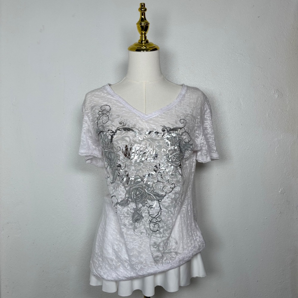 NHRA championship drag racing white & silver y2k‎ burnout tee grunge rock fairy